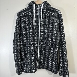 KAVU Sweater Womens XL Black White Geometric Hooded Pockets Full Zip